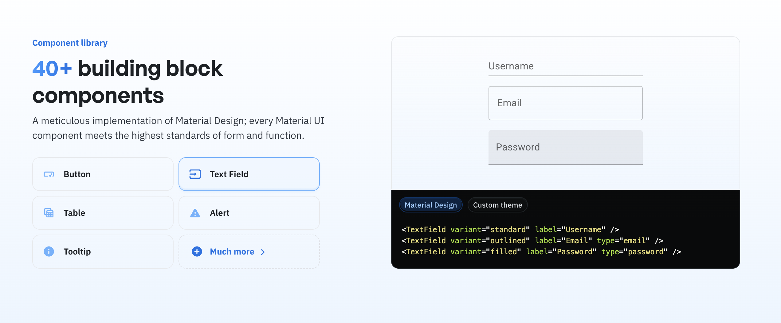 Material-UI component library showing organized component structure